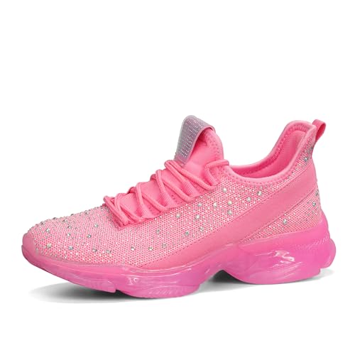 LUCK STEP Damen Strass Slip On Walking Schuhe Mode Atmungsaktiv Sparkle Glitter Sneaker (Rosa, 11US-42EU-9UK) von LUCK STEP