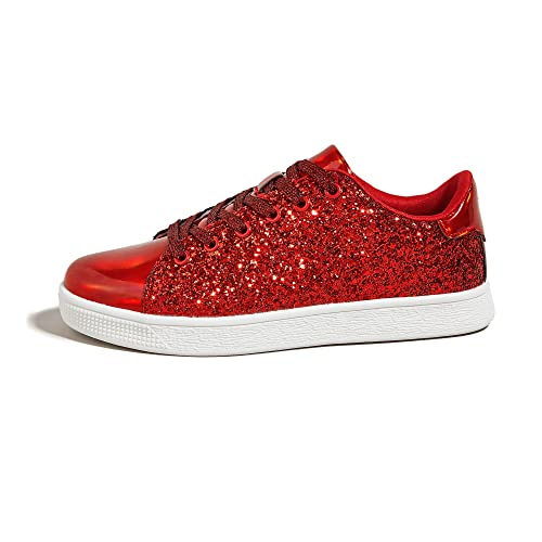 LUCK STEP Glitzer-Sneaker, modische Schnür-Sneaker, glitzernde Schuhe für Damen(Rot,11US-42EU-9UK) von LUCK STEP