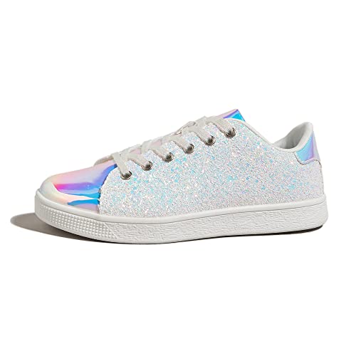 LUCK STEP Glitzer-Sneaker, modische Schnür-Sneaker, glitzernde Schuhe für Damen(Weißes Hologramm,6US-36EU-3UK) von LUCK STEP