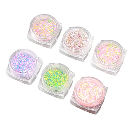 6 Stück Nagelpuder Strickwolle Puder Glänzender Zuckereffekt Glitter Candy Glitter Pigment für Acrylnägel Puder Staub Maniküre Dekoration Zubehör Nail Art Supplies von LUCKDANO