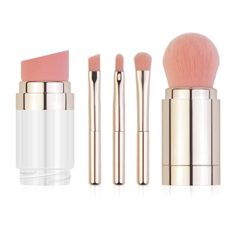 LUCKDANO Reise -Make -up Bürstenset, Tragbare Bürste Mini Make up Bürstenset Multifunktionales Tragbares Fundament Lose Pulver 5 in 1 Pinsel Lidschatten Augenbrauen Lippenbürste (Vergoldet) von LUCKDANO