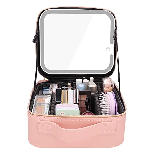 Make-up-Reisekoffer mit Spiegel, LED-Licht, 3 Einstellbare Helligkeit, Kosmetiktasche, Professioneller Kosmetik-Künstler-Organizer, Wasserdicht, Tragbar von LUCKDANO