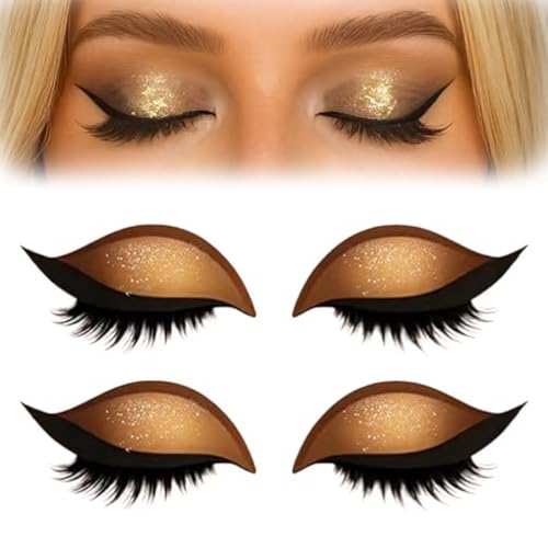 2 Paar Lazy Eye Shadow Eyelash Patch, Lazy Eye Shadow Wimpernpatch, Lidschatten Wimpern Make-up-Aufkleber, 2-in-1 Wiederverwendbare Augen-Make-up-Aufkleber, Lazy Makeups-Tool (Gold) von LUCKKY