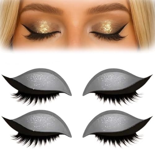 2 Paar Lazy Eye Shadow Eyelash Patch, Lazy Eye Shadow Wimpernpatch, Lidschatten Wimpern Make-up-Aufkleber, 2-in-1 Wiederverwendbare Augen-Make-up-Aufkleber, Lazy Makeups-Tool (Grau) von LUCKKY