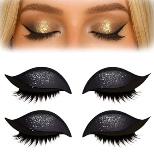 2 Paar Lazy Eye Shadow Eyelash Patch, Lazy Eye Shadow Wimpernpatch, Lidschatten Wimpern Make-up-Aufkleber, 2-in-1 Wiederverwendbare Augen-Make-up-Aufkleber, Lazy Makeups-Tool (Schwarz) von LUCKKY