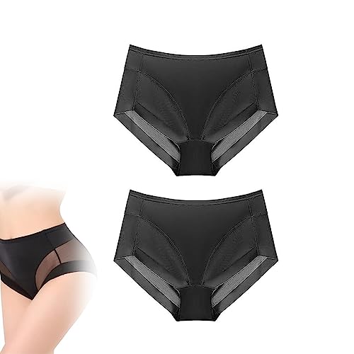 2023 BrieSilk - High Waist Ice Silk Seamless Shaping Panties,Damen-Slip Mit Hoher Taille Eisseide Nahtlos Formend,Nahtloses hoher Taille Po-Lift-Höschen,Bequeme Höschen aus Eisseide(L, Schwarz-2Stk) von LUCKKY