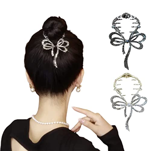 2PCS Bogenknoten leicht-Luxus-Haarspange,Black Bow Hair Clip,Bow Claw Clip,hoher Pferdeschwanz feste Haarspange für Damen und Mädchen,Pferdeschwanz Haarspange Schleife Haarnadel,Strass Haarnadel von LUCKKY