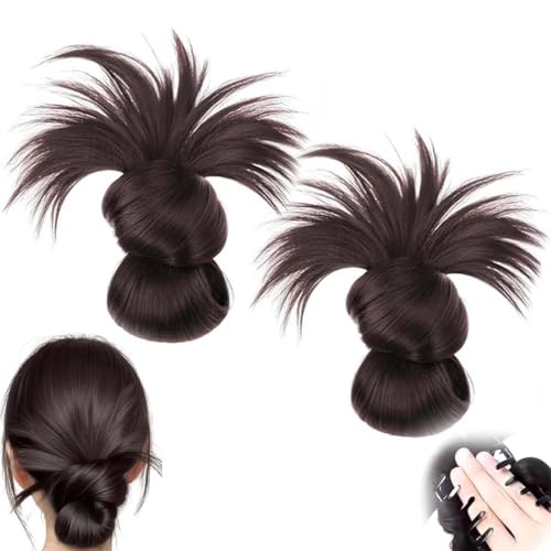 2 Stück Clip-on Feathered Bun Perücke, Hgyugrf Unordentlicher Dutt Haarteils, Claw Clips Unordentlicher Dutt Haarteil, Perücke Damen Clip in Extensions Echthaar Haarteil Pferdeschwanz (Braunschwarz) von LUCKKY
