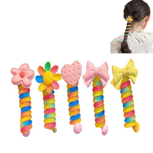 5 Stück Bunte Telefonkabel-Haarbänder, Colorful Telephone Wire Hair Bands for Kids, Telefonkabel Haargummi Elastisch Haarband, Spiral-Haargummis, Haarschmuck Damen (B) von LUCKKY