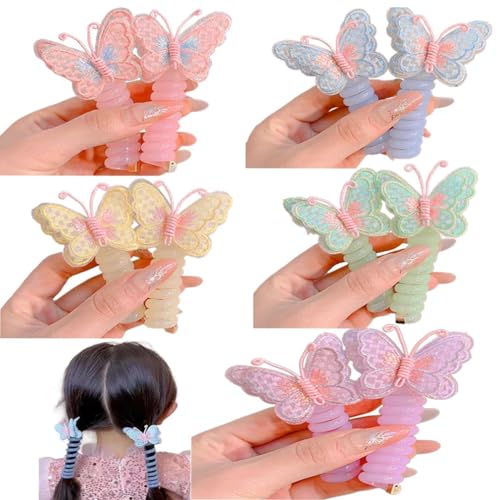 6 Stück Telephone Wire Hair Bands For Girls, Telefondraht-Haarbänder für Mädchen, Bunte Spirale Haargummis, Schmetterling und Blume Telefondraht-Haarbänder, Kinder-Haarschmuck -Farbe Zufällige (A) von LUCKKY