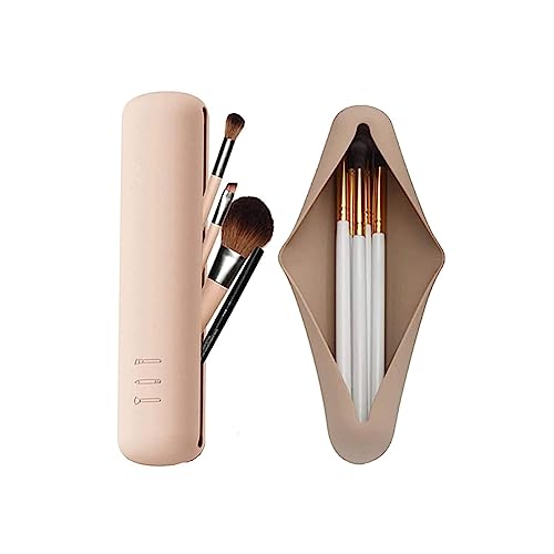 Aufbewahrungstasche für Make-up-Pinsel, Silikon Makeup Pinsel Halter, Pinsel Kosmetiktasche Portable Reise Make Up Pinsel Tasche, Makeup Pinsel Organizer für Frauen Mädchen (Khaki) von LUCKKY