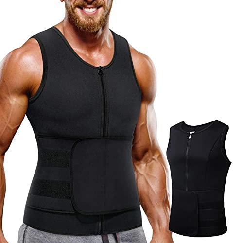 CoreMax IONS Sweat Kompressionsweste,Sauna-Schwitzweste für Herren,Neopren Sauna Weste Herren mit Bauchweggürtel,Herren Fitnessgürtel Schwitzgürtel Neopren Sauna Gürtel Taillentrainer (Schwarz, XL) von LUCKKY