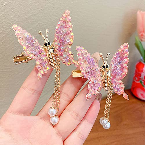 Fliegende Schmetterlings-Haarnadel,Schmetterling Haarspangen zarte Frauen Haarspangen rutschfest Mode Haarspangen Haarschmuck,3D Glänzende Schmetterling Haarspangen,für Frauen Mädchen (2pcs-Rosa) von LUCKKY