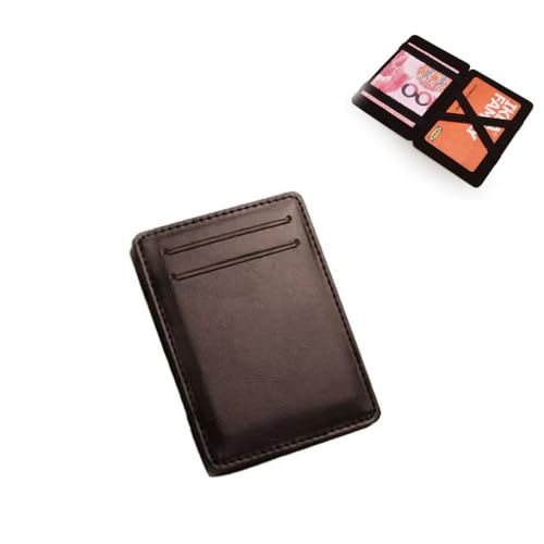 Flip PU Magic Wallet,Flip PU Magische Geldbörse,Magic Wallet Geldbörse Herren,Slim Geldbeutel Kreditkartenetui,Kreditkartenetui mit RFID-Schutz,PU Leder Einfache Bifold Faltbare Brieftasche (Braun) von LUCKKY