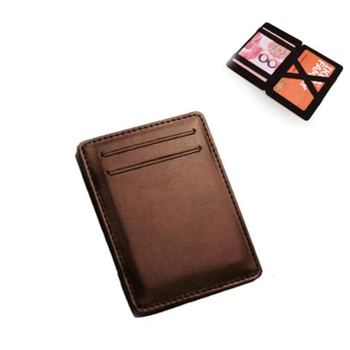 Flip PU Magic Wallet,Flip PU Magische Geldbörse,Magic Wallet Geldbörse Herren,Slim Geldbeutel Kreditkartenetui,Kreditkartenetui mit RFID-Schutz,PU Leder Einfache Bifold Faltbare Brieftasche (Kaffee) von LUCKKY