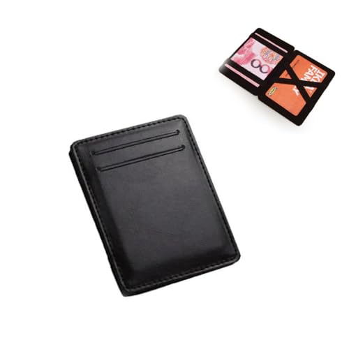 Flip PU Magic Wallet,Flip PU Magische Geldbörse,Magic Wallet Geldbörse Herren,Slim Geldbeutel Kreditkartenetui,Kreditkartenetui mit RFID-Schutz,PU Leder Einfache Bifold Faltbare Brieftasche (Schwarz) von LUCKKY