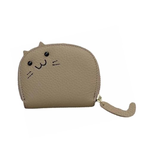 LUCKKY Cat Multi Card Holder, Katze Multi Kartenhalter, Leder Kreditkartenetui Damen, Süße Kreditkartenetui mit RFID Schutz, Klein Reißverschluss Kartenhalter Geldbörse (Grau) von LUCKKY