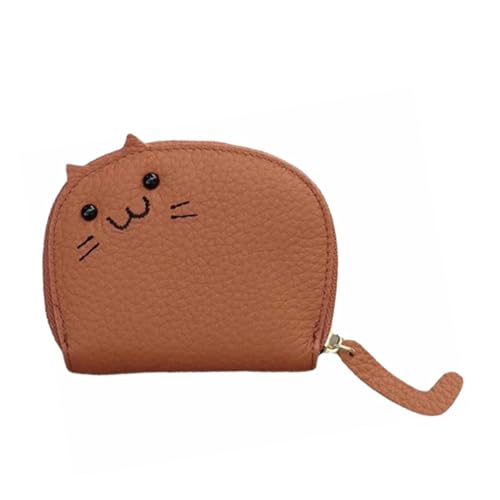 LUCKKY Cat Multi Card Holder, Katze Multi Kartenhalter, Leder Kreditkartenetui Damen, Süße Kreditkartenetui mit RFID Schutz, Klein Reißverschluss Kartenhalter Geldbörse (Kaffee) von LUCKKY