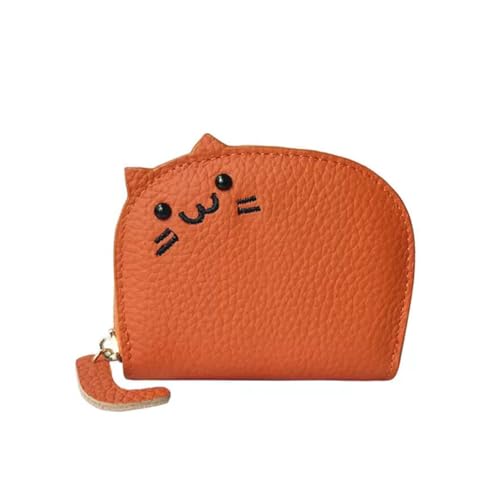 LUCKKY Cat Multi Card Holder, Katze Multi Kartenhalter, Leder Kreditkartenetui Damen, Süße Kreditkartenetui mit RFID Schutz, Klein Reißverschluss Kartenhalter Geldbörse (Orange) von LUCKKY