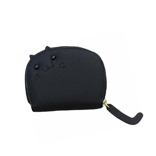 LUCKKY Cat Multi Card Holder, Katze Multi Kartenhalter, Leder Kreditkartenetui Damen, Süße Kreditkartenetui mit RFID Schutz, Klein Reißverschluss Kartenhalter Geldbörse (Schwarz) von LUCKKY