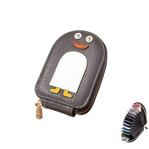 Cute Penguins PU Credit Card Coin Wallet, Kreative Cartoon Penguin Akkordeon-Kartenmappe, Mini Portmonee Münzbörse, tragbare Kreditkartenetui mit Mehreren Kartenfächern (Grau) von LUCKKY