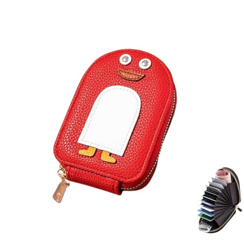 Cute Penguins PU Credit Card Coin Wallet, Kreative Cartoon Penguin Akkordeon-Kartenmappe, Mini Portmonee Münzbörse, tragbare Kreditkartenetui mit Mehreren Kartenfächern (Rot) von LUCKKY
