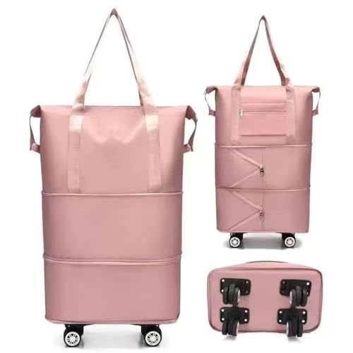 Kulken Travel Bag with Wheels, Reisetasche Erweiterbar mit Rollen, Rollgepäck, Faltbare Handgepäck Tasche Großer Reisetaschen für Damen und Herren zum Reisen Sport Camping (Rosa) von LUCKKY