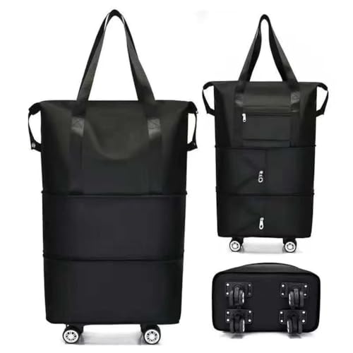 Kulken Travel Bag with Wheels, Reisetasche Erweiterbar mit Rollen, Rollgepäck, Faltbare Handgepäck Tasche Großer Reisetaschen für Damen und Herren zum Reisen Sport Camping (Schwarz) von LUCKKY