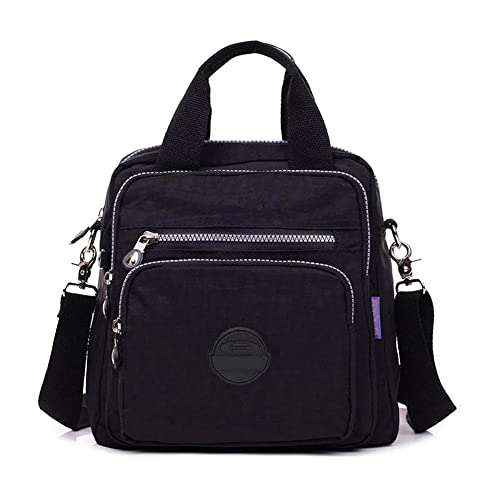 Mehrschichtiger Wasserdichter Rucksack Aus Nylon,Schultertasche Damen Wasserdicht Nylon Kleiner Rucksack,Mädchen Multifunktions wasserdichte Nylon Top Griff Handtasche Crossbody Satchel (Schwarz) von LUCKKY