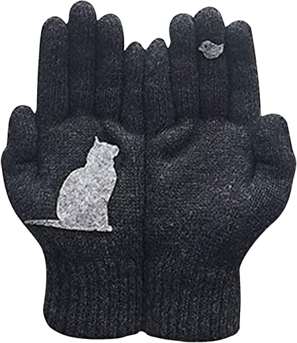 Stehaufe Handschuhe aus Baumwolle im Katzenstil,Warme Strickhandschuhe,Frauen Männer Herbst Winter StrickGloves Mit Katze Und Fisch Motiv,Warme Handschuhe,Warm und Winddicht Winterhandschuhe (schwarz) von LUCKKY