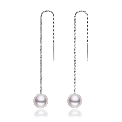 LUCKMORA Ohrringe Silber 925 Hängend Runde Perle Echt Perlenohrringe Stecker für Damen Weißen Süßwasser-Zuchtperlen Ohrhänger Süßwasserperlen Ohrstecker (6.5-7mm W) von LUCKMORA