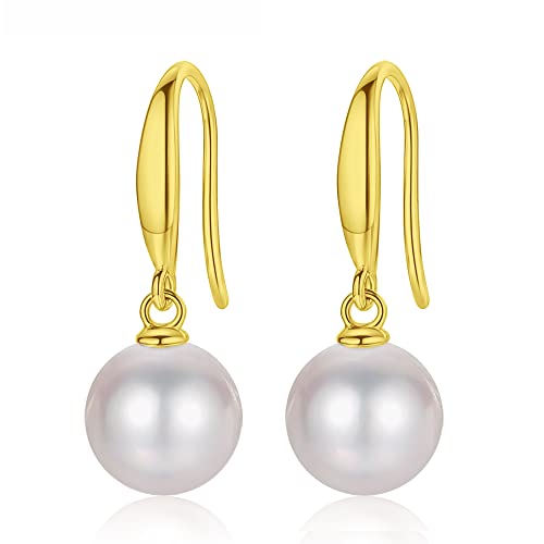 LUCKMORA Perlen Ohrhänger Silber 925 Hängend 8mm Echt Perlenohrringe Stecker für Damen Weißen Süßwasser-Zuchtperlen Ohrringe Süßwasserperlen Ohrstecker (Hook-08g) von LUCKMORA