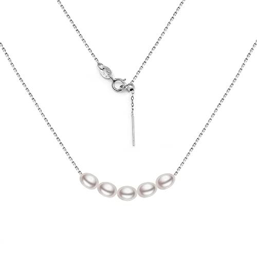 LUCKMORA Perlenkette Damen Sterling Silber 925 Süßwasserperlen Runde Echt Perle Choker Halskette Süßwasser-Zuchtperlen Halsband Ketten Raffinierte Größenverstellung (W-5mm) von LUCKMORA