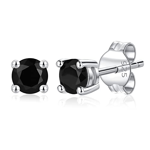 LUCKMORA Schwarz Zirkonia Ohrstecker 925 Sterling Silber Kleine Knorpel Tragus Ohrringe für Damen Herren Mädchen 4mm Runde CZ (Black-4mm) von LUCKMORA