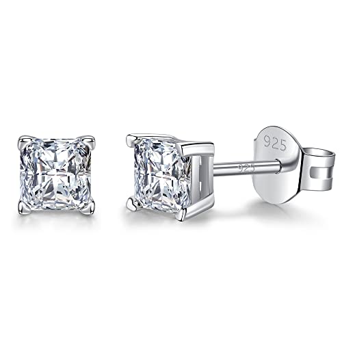 LUCKMORA Zirkonia Ohrstecker 925 Sterling Silber Kleine Knorpel Tragus Ohrringe für Damen Herren Mädchen 4mm Runde CZ (Princess Cut-4mm W) von LUCKMORA