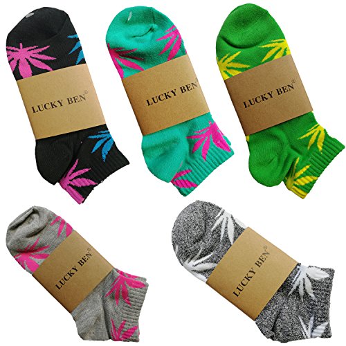 LUCKY BEN 5 Paar Unisex Marihuana Unkrautblätter Boot warme Baumwollsocken US 5-9,5 von LUCKY BEN