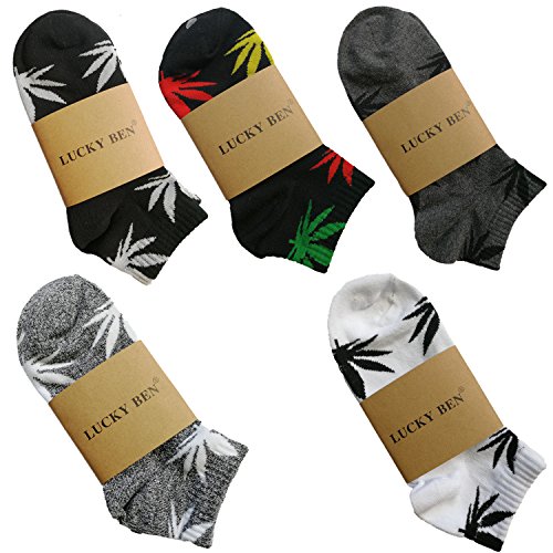 LUCKY BEN 5 Paar Unisex Marihuana Unkrautblätter Boot warme Baumwollsocken US 5-9,5 von LUCKY BEN