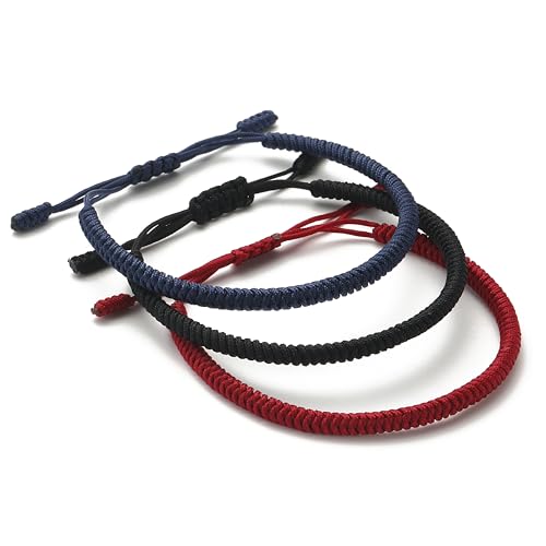 LUCKY BUDDHIST - 3 Tibetische Glücksarmbänder + buddhistisches Geschenk! - Handgemacht. Anpassbar an Ihr Handgelenk. Für Männer und Frauen. Freundschaftsarmbänder aus geflochtenem Stoff von LUCKY BUDDHIST