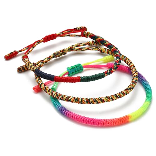 LUCKY BUDDHIST - 3 Tibetische Glücksarmbänder + buddhistisches Geschenk! - Handgemacht. Anpassbar an Ihr Handgelenk. Für Männer und Frauen. Freundschaftsarmbänder aus geflochtenem Stoff von LUCKY BUDDHIST