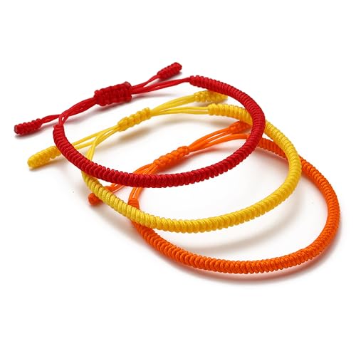 LUCKY BUDDHIST - 3 Tibetische Glücksarmbänder + buddhistisches Geschenk! - Handgemacht. Anpassbar an Ihr Handgelenk. Für Männer und Frauen. Freundschaftsarmbänder aus geflochtenem Stoff von LUCKY BUDDHIST