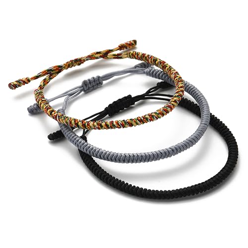 LUCKY BUDDHIST - 3 Tibetische Glücksarmbänder + buddhistisches Geschenk! - Handgemacht. Anpassbar an Ihr Handgelenk. Für Männer und Frauen. Freundschaftsarmbänder aus geflochtenem Stoff von LUCKY BUDDHIST