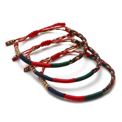 LUCKY BUDDHIST - 3 Tibetische Glücksarmbänder + buddhistisches Geschenk! - Handgemacht. Anpassbar an Ihr Handgelenk. Für Männer und Frauen. Freundschaftsarmbänder aus geflochtenem Stoff von LUCKY BUDDHIST
