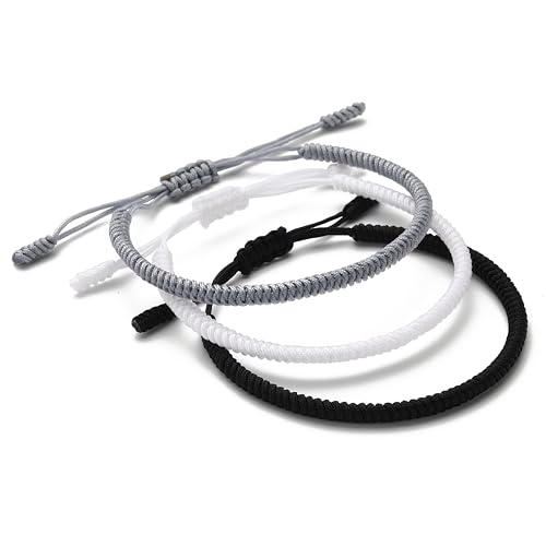 LUCKY BUDDHIST - 3 Tibetische Glücksarmbänder + buddhistisches Geschenk! - Handgemacht. Anpassbar an Ihr Handgelenk. Für Männer und Frauen. Freundschaftsarmbänder aus geflochtenem Stoff von LUCKY BUDDHIST