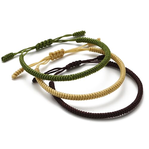 LUCKY BUDDHIST - 3 Tibetische Glücksarmbänder + buddhistisches Geschenk! - Handgemacht. Anpassbar an Ihr Handgelenk. Für Männer und Frauen. Freundschaftsarmbänder aus geflochtenem Stoff von LUCKY BUDDHIST