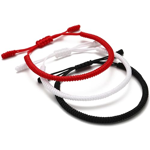 LUCKY BUDDHIST - 3 Tibetische Glücksarmbänder + buddhistisches Geschenk! - Handgemacht. Anpassbar an Ihr Handgelenk. Für Männer und Frauen. Freundschaftsarmbänder aus geflochtenem Stoff von LUCKY BUDDHIST