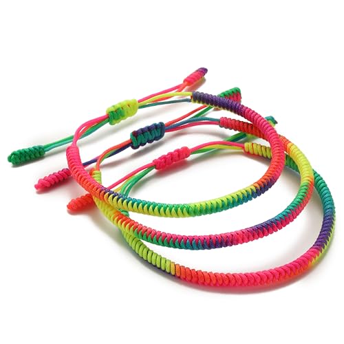 LUCKY BUDDHIST - 3 Tibetische Glücksarmbänder + buddhistisches Geschenk! - Handgemacht. Anpassbar an Ihr Handgelenk. Für Männer und Frauen. Freundschaftsarmbänder aus geflochtenem Stoff von LUCKY BUDDHIST