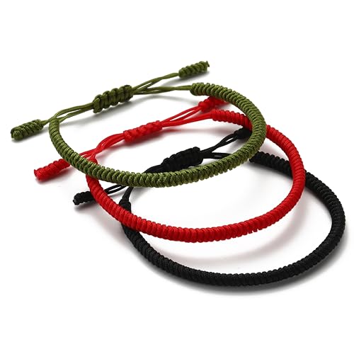 LUCKY BUDDHIST - 3 Tibetische Glücksarmbänder + buddhistisches Geschenk! - Handgemacht. Anpassbar an Ihr Handgelenk. Für Männer und Frauen. Freundschaftsarmbänder aus geflochtenem Stoff von LUCKY BUDDHIST