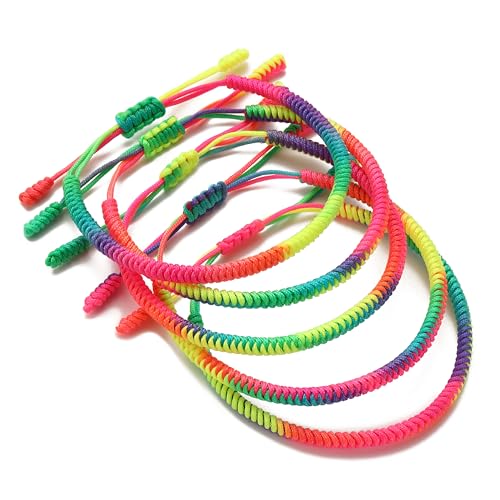 LUCKY BUDDHIST - 5 tibetische Glücksarmbänder + buddhistisches Geschenk! - Handgemacht. Anpassbar an Ihr Handgelenk. Für Männer und Frauen. Freundschaftsarmbänder aus geflochtenem Stoff von LUCKY BUDDHIST