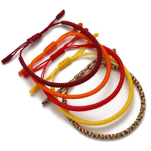 LUCKY BUDDHIST - 5 tibetische Glücksarmbänder + buddhistisches Geschenk! - Handgemacht. Anpassbar an Ihr Handgelenk. Für Männer und Frauen. Freundschaftsarmbänder aus geflochtenem Stoff von LUCKY BUDDHIST