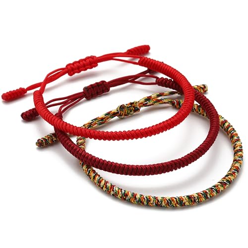 LUCKY BUDDHIST Handgefertigte Armbänder Tibetische Glücksarmbänder. für Frauen, Männer. Einstellbare Größe! Freundschaftsgeschenk. Handgefertigte Seilarmbänder. Rot, Dunkelrot, Multigold von LUCKY BUDDHIST